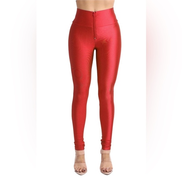 Red Leggings Stretch Skinny Shiny Active Zipper Front
Yoga 
New - Picture 3 of 9